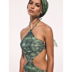 Cult Gaia Camari Cutout One Piece Swimsuit in Size XS Saltation Basil Multi